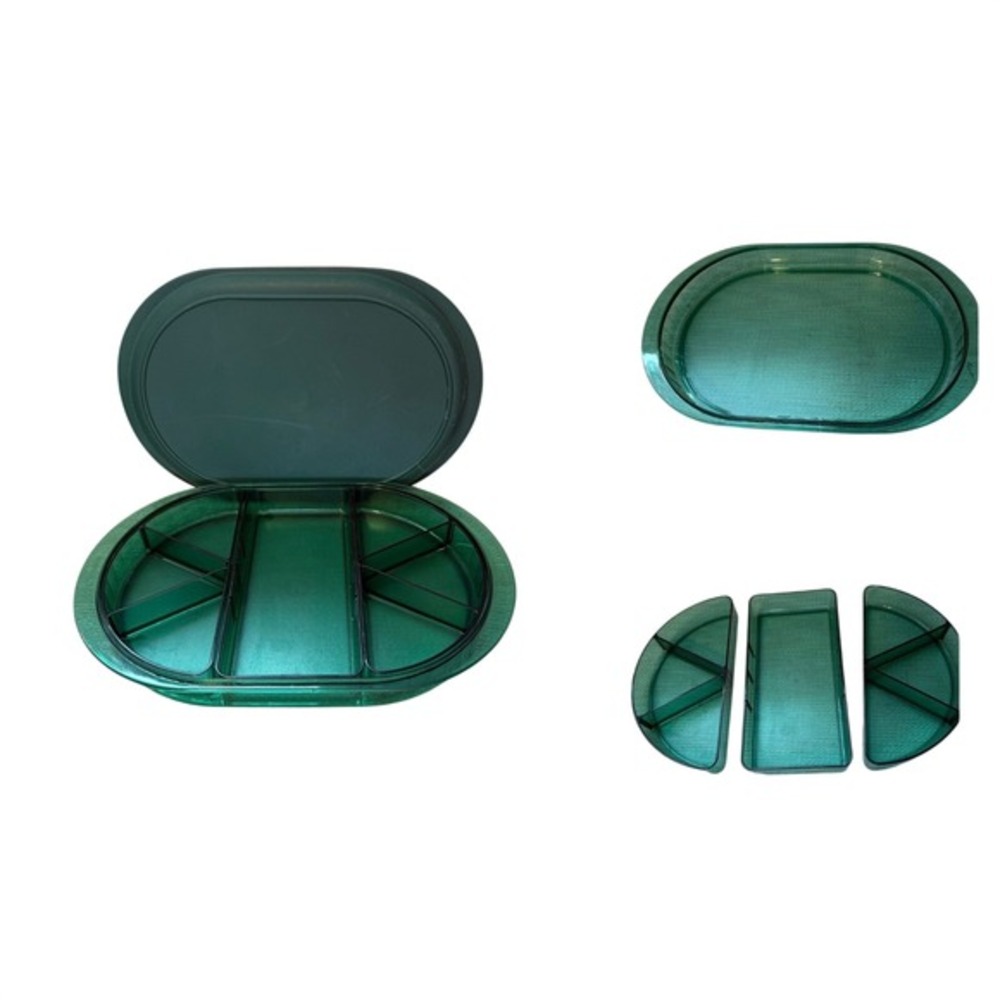 Vintage Tupperware Green Preludio Serving Tray with Lid & Inserts 5 Piece